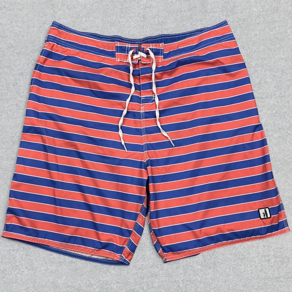 Johnnie O Swim Trunks Men's 2XL Blue Pink Striped Mesh Lined Surf Beach Travel - Picture 1 of 13